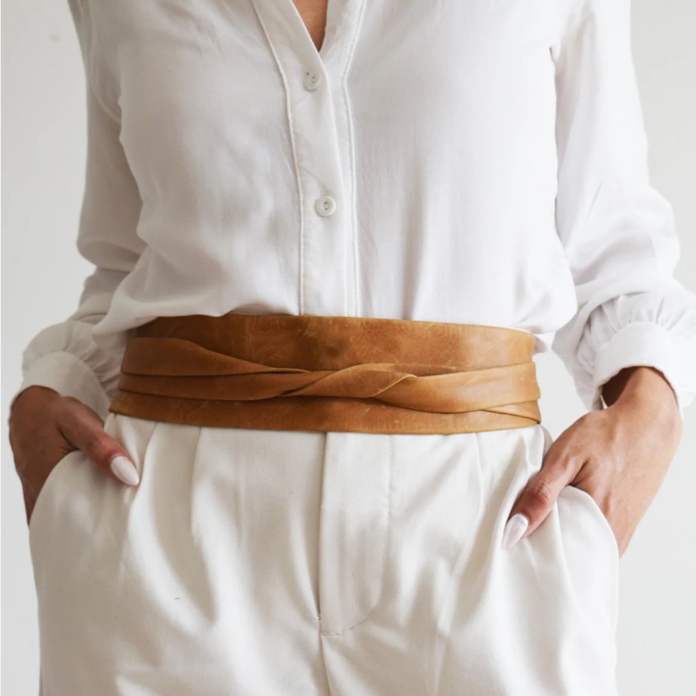 EUC ADA Leather Wrap Belt, Tan, Extra Length